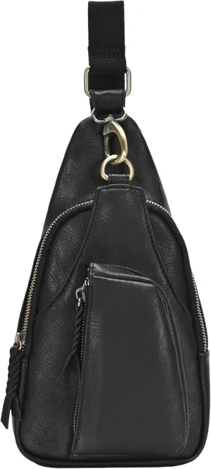 Antik Kraft Tasha Crossbody Sling (Black) | Vegan Leather Crossbody Bag for Women with 16-20" Strap | Sling Bags for Women with Durable Antique Brass Hardware | 7in x 2.5in x 12.5in |