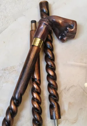 Antique Copper Wooden Spiral Stick Punch Style Handle 3 Folds Stick Gift Item,Father Day Antique Look Walking Cane for 37 Inch