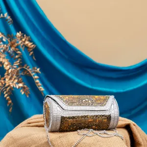 Antique Metal Brown Stone Cube Clutch