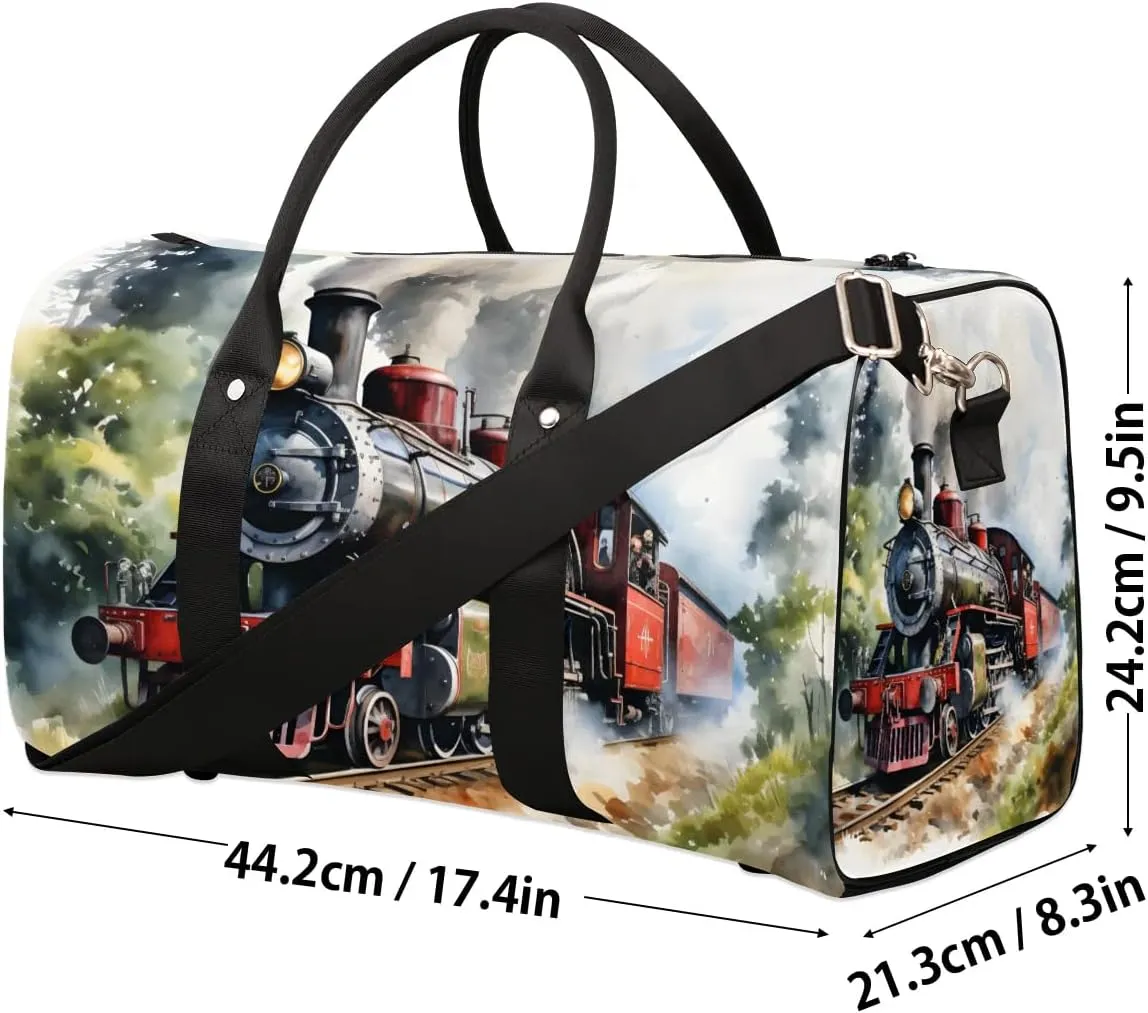 Antique Northern Express Train Travel Duffel Bag for Women Men Waterproof Foldable Overnight Weekender Bag Large Capacity Sports Gym Bag