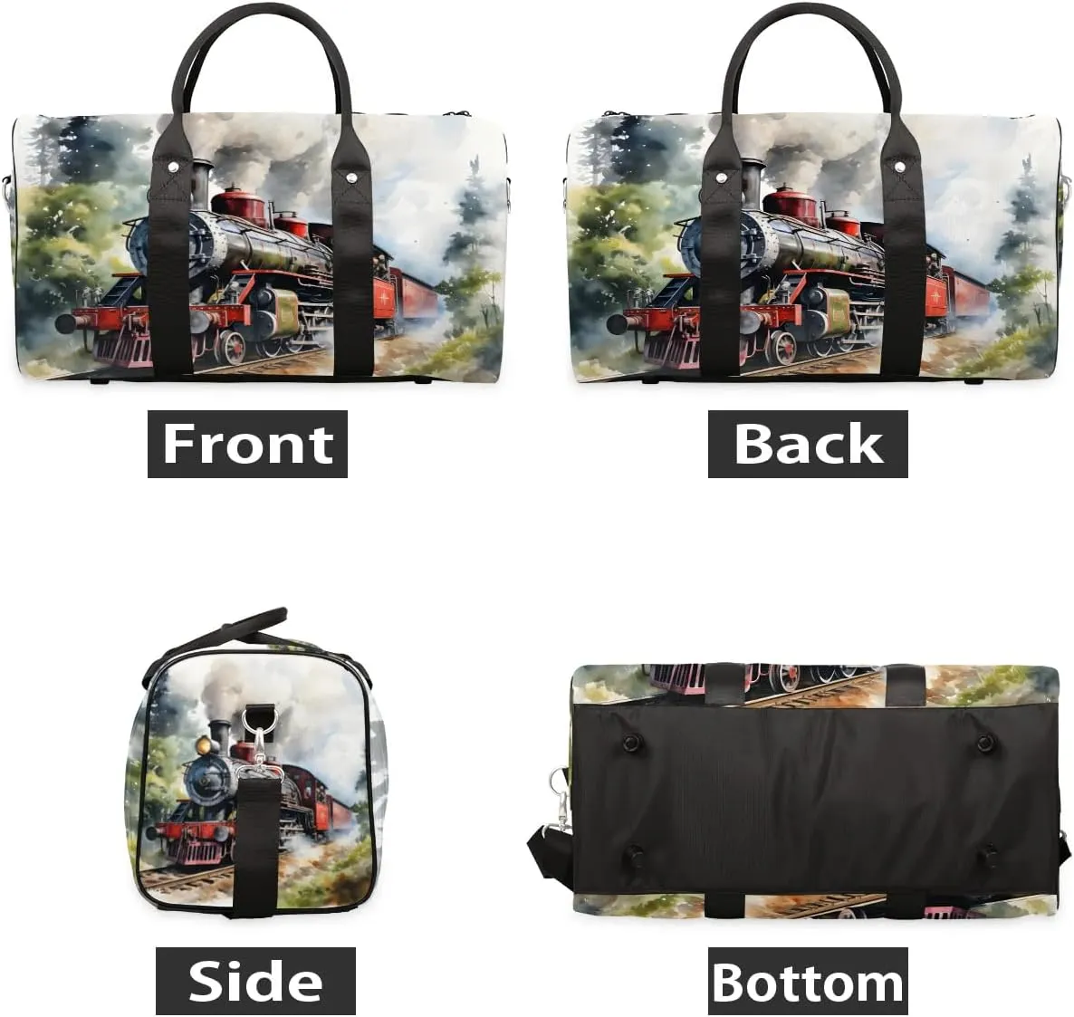 Antique Northern Express Train Travel Duffel Bag for Women Men Waterproof Foldable Overnight Weekender Bag Large Capacity Sports Gym Bag