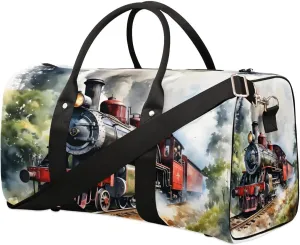 Antique Northern Express Train Travel Duffel Bag for Women Men Waterproof Foldable Overnight Weekender Bag Large Capacity Sports Gym Bag