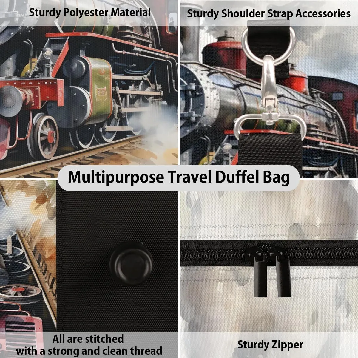 Antique Northern Express Train Travel Duffel Bag for Women Men Waterproof Foldable Overnight Weekender Bag Large Capacity Sports Gym Bag