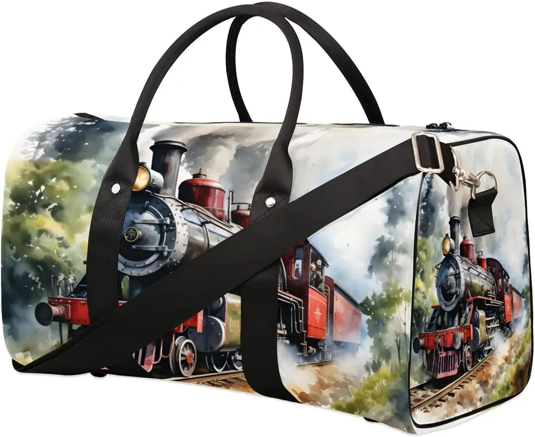 Antique Northern Express Train Travel Duffel Bag for Women Men Waterproof Foldable Overnight Weekender Bag Large Capacity Sports Gym Bag