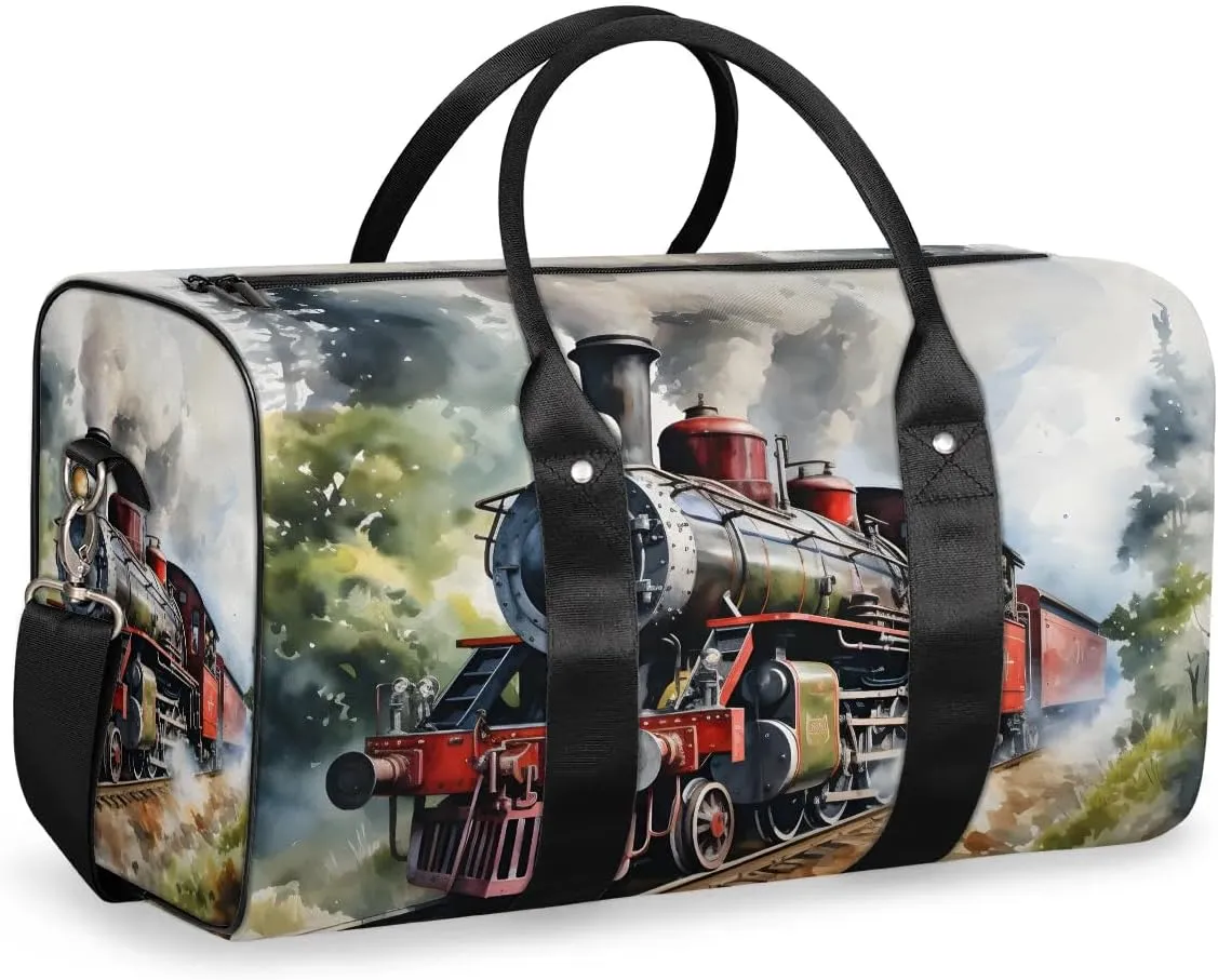 Antique Northern Express Train Travel Duffel Bag for Women Men Waterproof Foldable Overnight Weekender Bag Large Capacity Sports Gym Bag