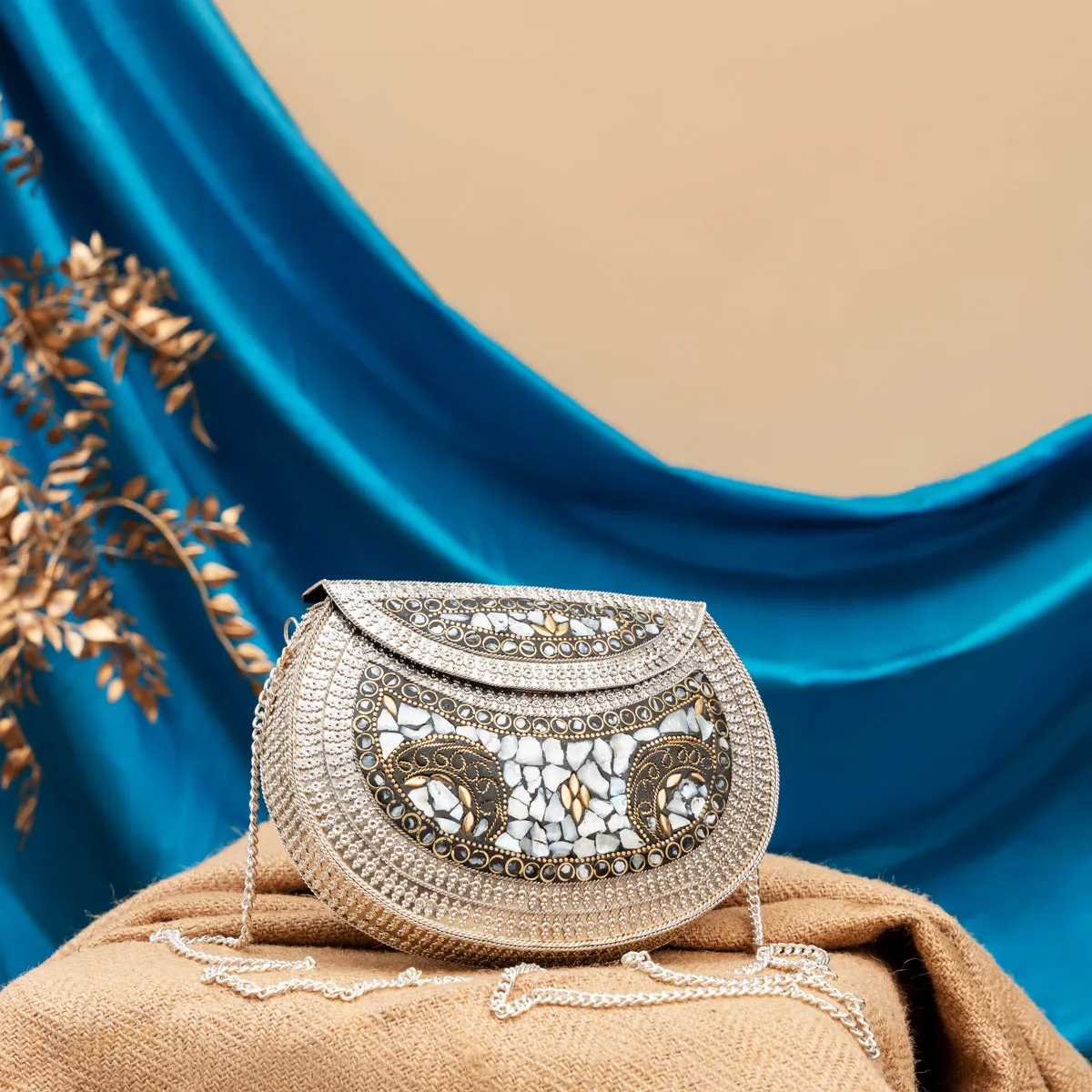 Antique Silver Stone Clutch
