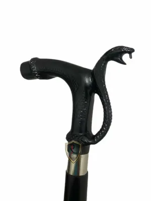 Antique Style Brass Snake King Cobra Head Walking Cane - 36" Wooden Vintage Black Snake Designer Handmade Wooden Walking Stick Cane - Adjustable Length Solid Walking Cane For Men, Women,Elderly People