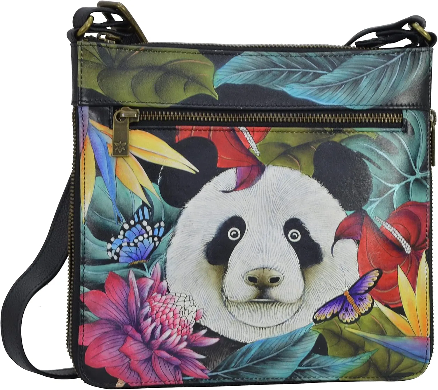 Anuschka Women’s Original Hand-Painted Leather Expandable Travel Crossbody