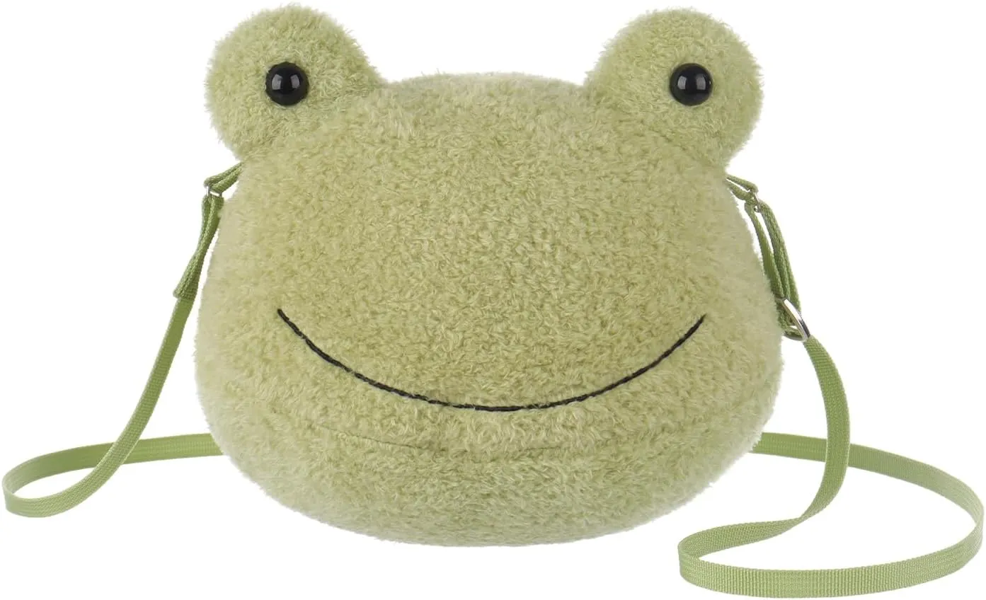 Apricot Lamb Velvet Frog Shaped Crossbody Plush Purse for Toddlers and Teen Girls, Stuffed Animal Shoulder Bag, Kids Fashion Handbags, 8.7 Inches
