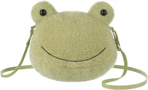 Apricot Lamb Velvet Frog Shaped Crossbody Plush Purse for Toddlers and Teen Girls, Stuffed Animal Shoulder Bag, Kids Fashion Handbags, 8.7 Inches