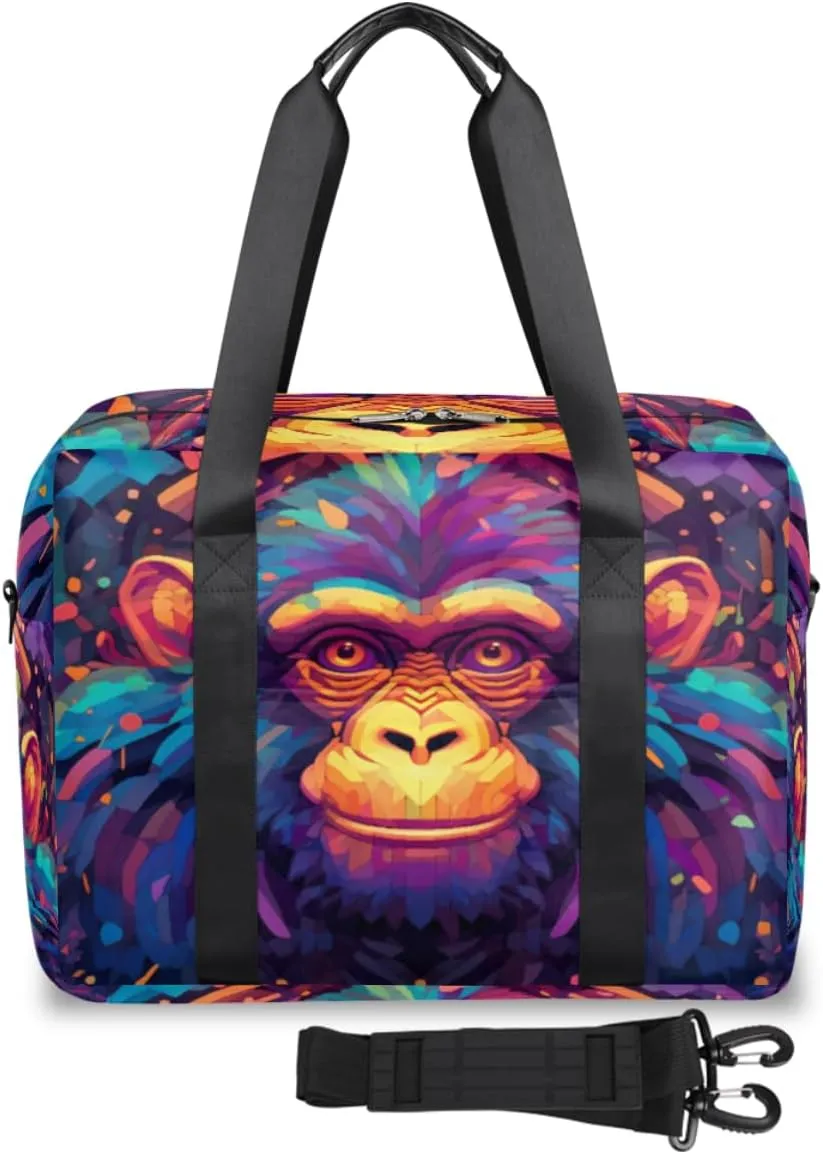 Art Animal Monkey Apes Womens Travel Bags, Weekender Carry on for Women, Sports Gym Bag, Workout Duffel bag, Overnight Shoulder Bag