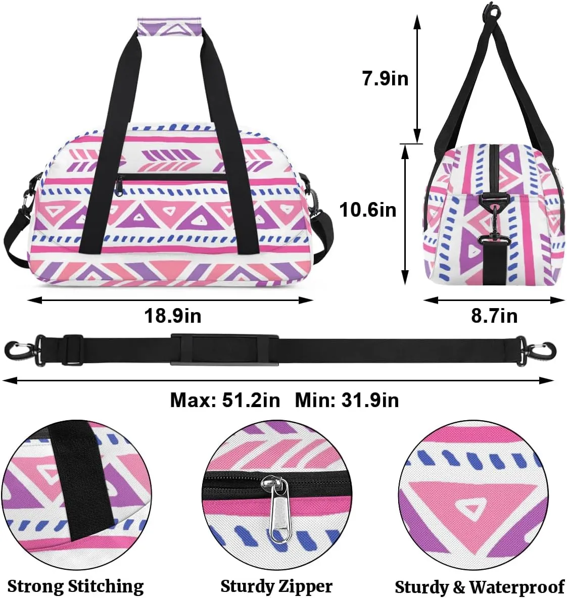 Art Aztec Design Gym Bag Sports Duffle Bag Weekend Sleepover Duffel Bags Small Travel Tote for Overnight Workout Gymnastics Dance Ballet