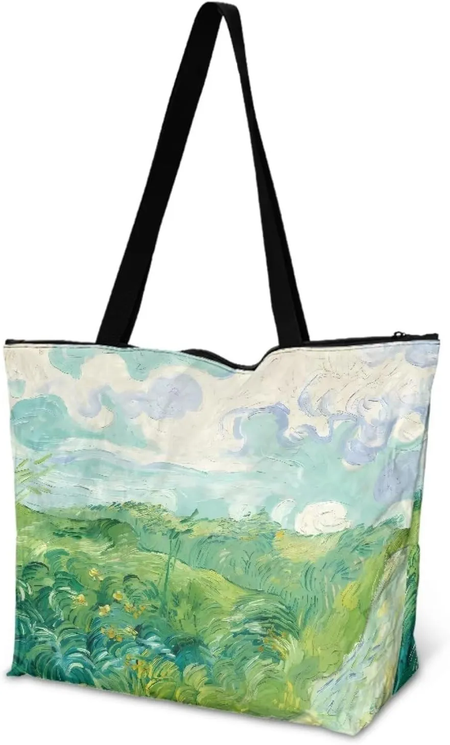 Art Lover Zippered Tote Bag Waterproof Large Work Tote Bags, Van Gogh Artwork Women's Purse Handbags Travel Totes