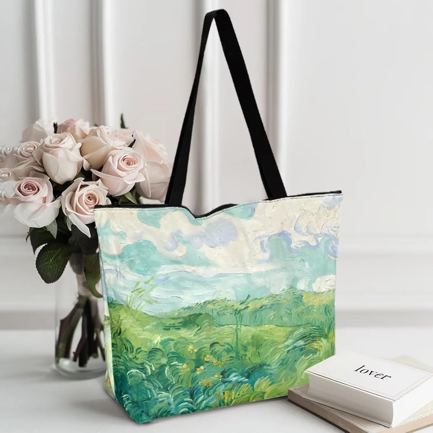 Art Lover Zippered Tote Bag Waterproof Large Work Tote Bags, Van Gogh Artwork Women's Purse Handbags Travel Totes