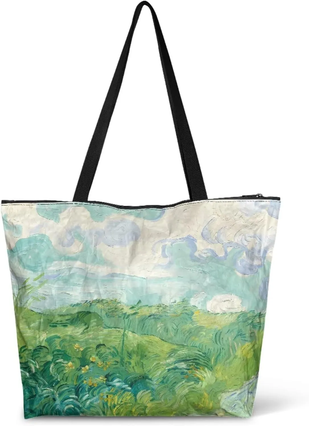 Art Lover Zippered Tote Bag Waterproof Large Work Tote Bags, Van Gogh Artwork Women's Purse Handbags Travel Totes