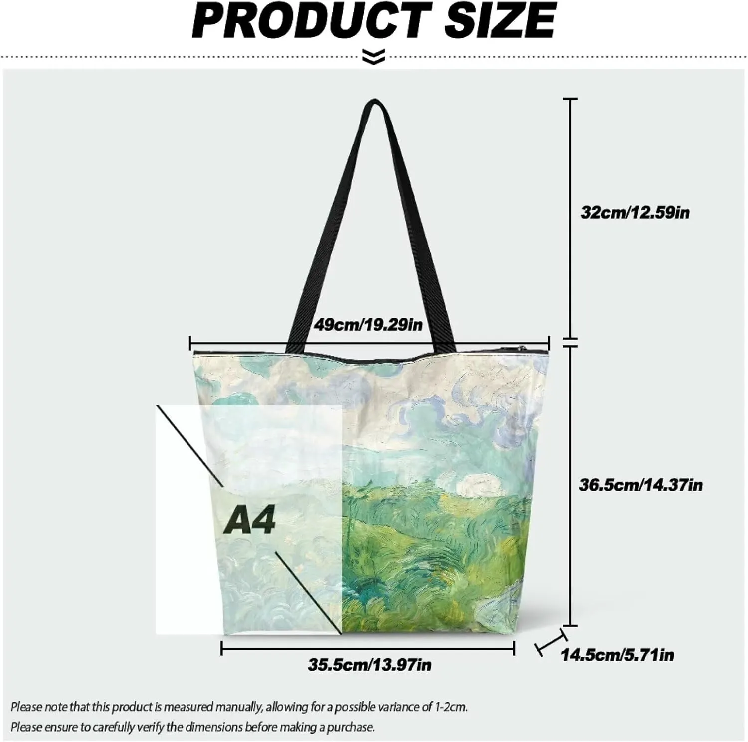Art Lover Zippered Tote Bag Waterproof Large Work Tote Bags, Van Gogh Artwork Women's Purse Handbags Travel Totes