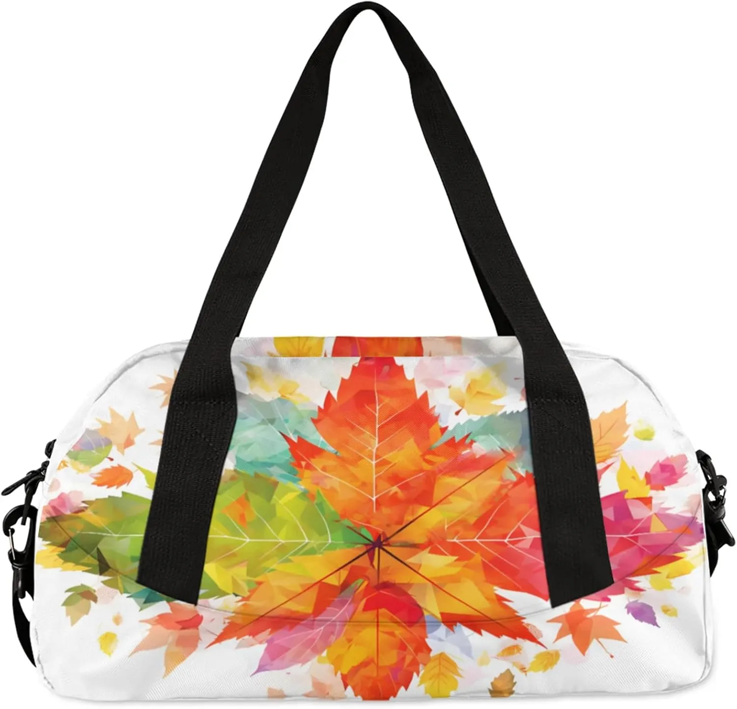 Art Maple Leaf Pattern Kids Duffel Bag Lightweight Waterproof Sports Gym Bag with Front Zipper Pocket Foldable Weekender Overnight Bag for School Practice Gymnastic Ballet