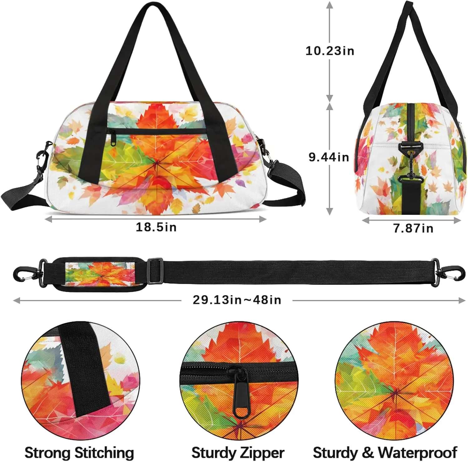 Art Maple Leaf Pattern Kids Duffel Bag Lightweight Waterproof Sports Gym Bag with Front Zipper Pocket Foldable Weekender Overnight Bag for School Practice Gymnastic Ballet
