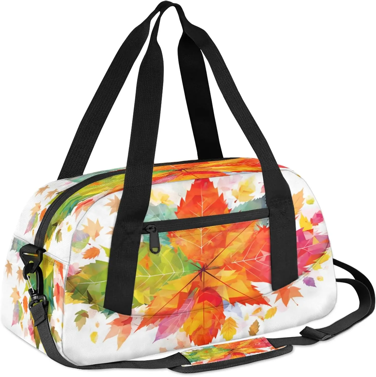 Art Maple Leaf Pattern Kids Duffel Bag Lightweight Waterproof Sports Gym Bag with Front Zipper Pocket Foldable Weekender Overnight Bag for School Practice Gymnastic Ballet