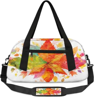 Art Maple Leaf Pattern Kids Duffel Bag Lightweight Waterproof Sports Gym Bag with Front Zipper Pocket Foldable Weekender Overnight Bag for School Practice Gymnastic Ballet