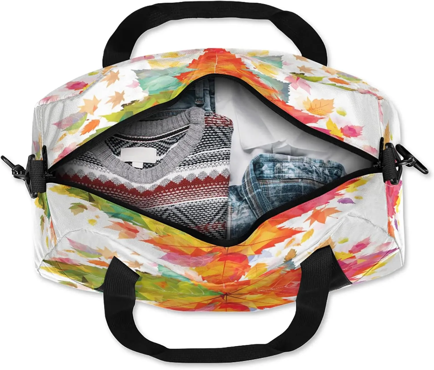 Art Maple Leaf Pattern Kids Duffel Bag Lightweight Waterproof Sports Gym Bag with Front Zipper Pocket Foldable Weekender Overnight Bag for School Practice Gymnastic Ballet