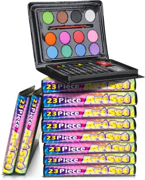 ArtCreativity Mini Art Sets for Kids- Pack of 12-23-Piece Kits with Watercolors, Crayons, Paint Brush & More- Fun Art Supplies, Paint Party Favors for Girls and Boys, Goody Bag Fillers, Carnival Prize