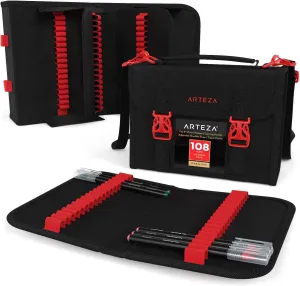 ARTEZA Marker Pen Organizer Case, 108 Slots, Removable Baldric, Zipper Pocket and Carrying Handle, for Drawing Markers and Pens, Art Supplies for Artists and Hobby Painters