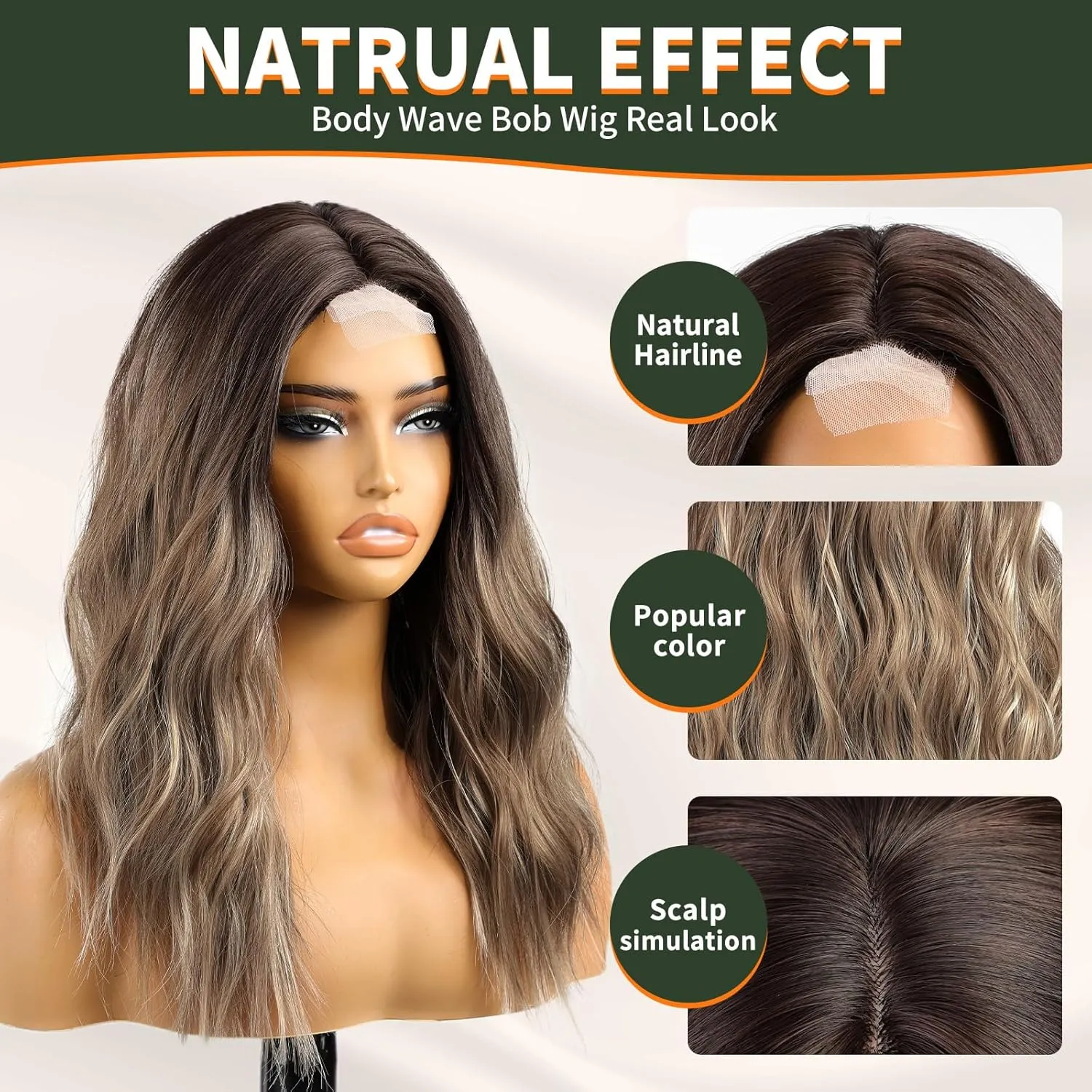 Ash Brown Wigs for Women,Brown Balayage Shoulder Length Curly Wig,Middle Part Synthetic Wig for Daily Use Party 16IN