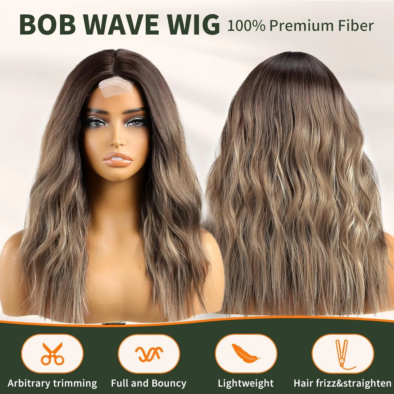 Ash Brown Wigs for Women,Brown Balayage Shoulder Length Curly Wig,Middle Part Synthetic Wig for Daily Use Party 16IN