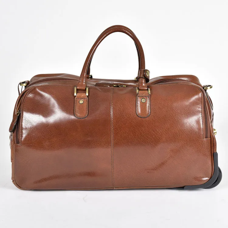 Ashwood Chelsea Albert Wheeled Chestnut Leather Travel Holdall