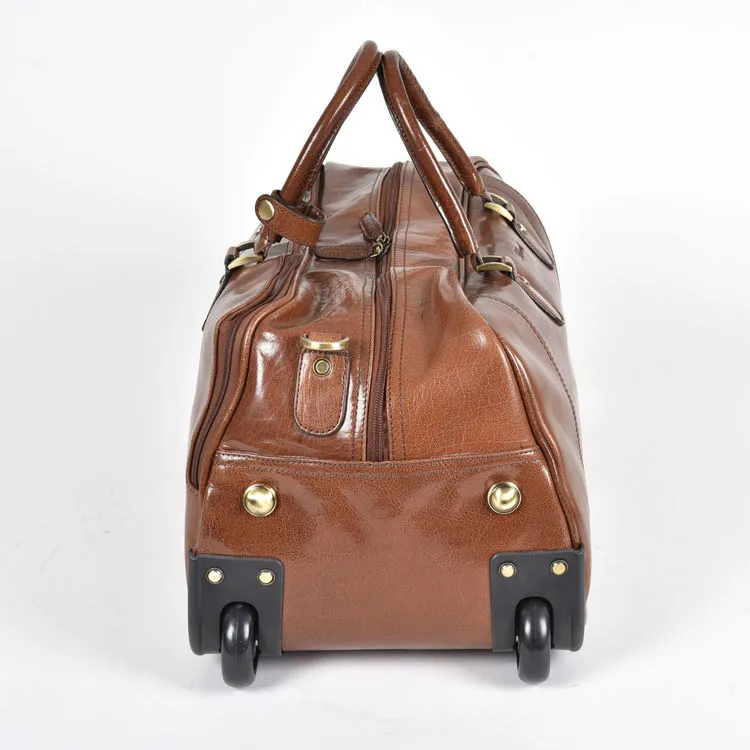 Ashwood Chelsea Albert Wheeled Chestnut Leather Travel Holdall