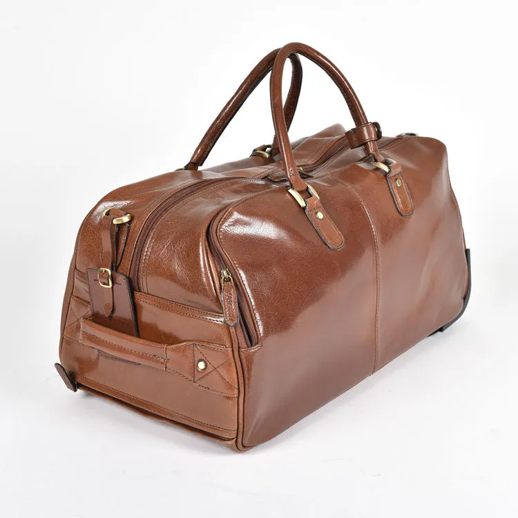 Ashwood Chelsea Albert Wheeled Chestnut Leather Travel Holdall