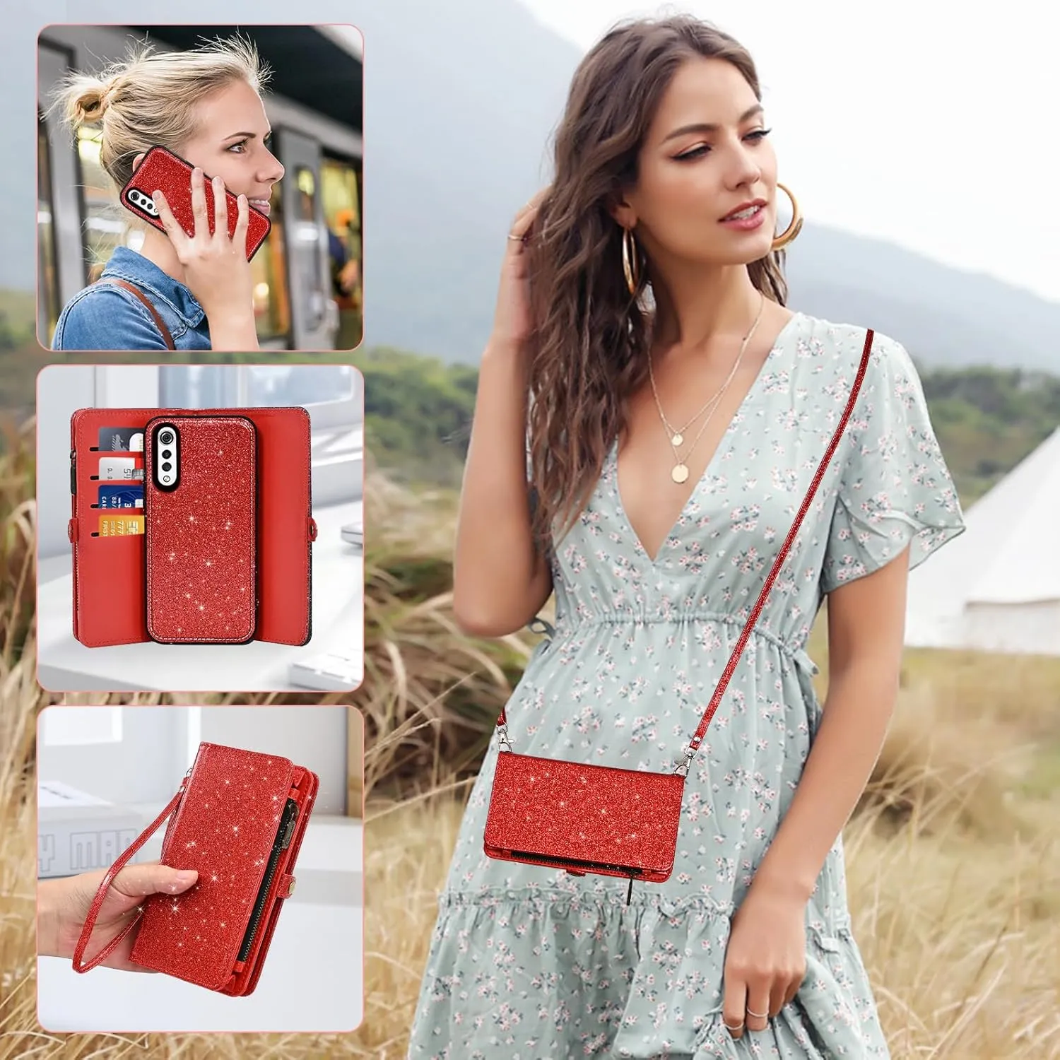 Asuwish Phone Case for LG Velvet 5G/LGVelvet Verizon G5 UW T-Mobile 2020 Zipper Wallet Cell Cover with Tempered Glass Screen Protector Wrist Strap Flip Card Holder Slot LM G900UM 4G Tmobile Women Red