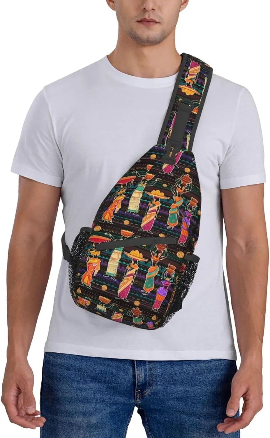 ASYG African Art Sling Bag Cute Crossbody Chest Daypack Casual Backpack African Shoulder Bag For Travel Picnic