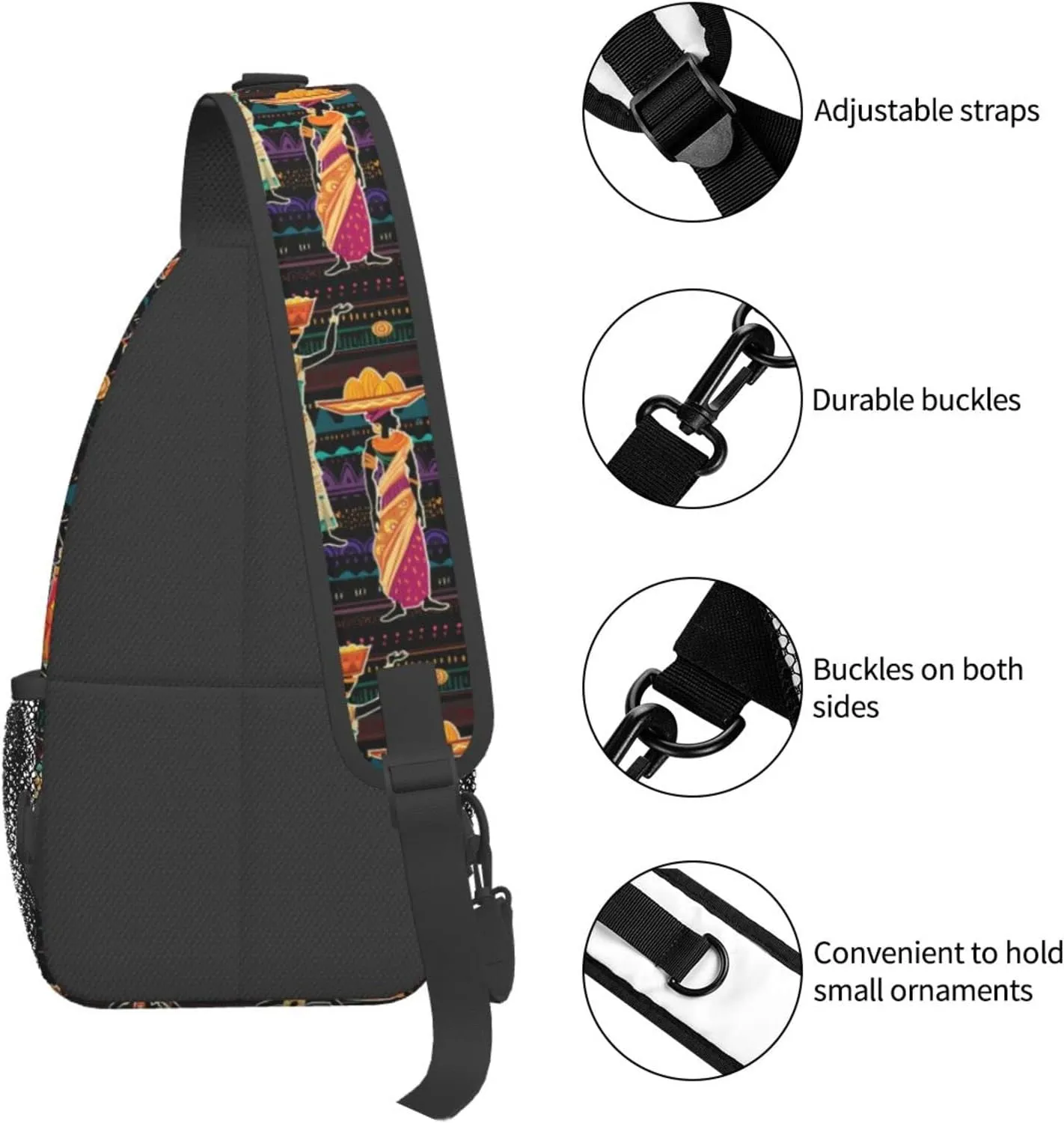 ASYG African Art Sling Bag Cute Crossbody Chest Daypack Casual Backpack African Shoulder Bag For Travel Picnic