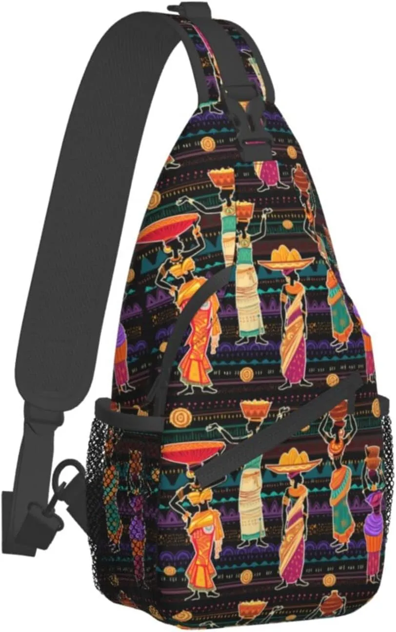 ASYG African Art Sling Bag Cute Crossbody Chest Daypack Casual Backpack African Shoulder Bag For Travel Picnic