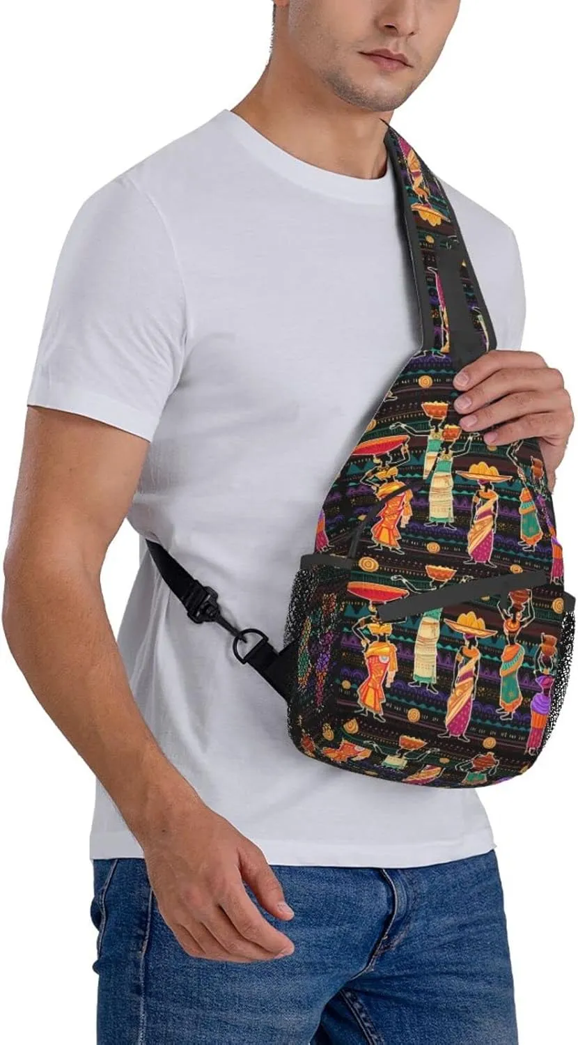 ASYG African Art Sling Bag Cute Crossbody Chest Daypack Casual Backpack African Shoulder Bag For Travel Picnic