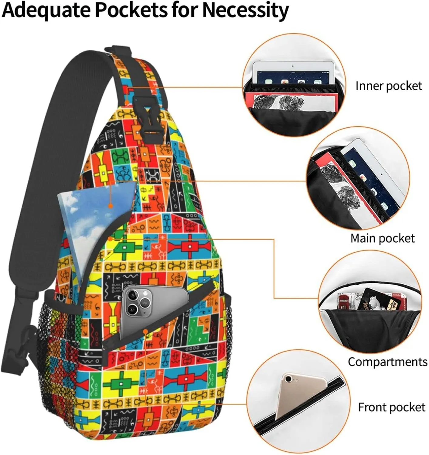 ASYG African Art Sling Bag Cute Crossbody Chest Daypack Casual Backpack African Shoulder Bag For Travel Picnic