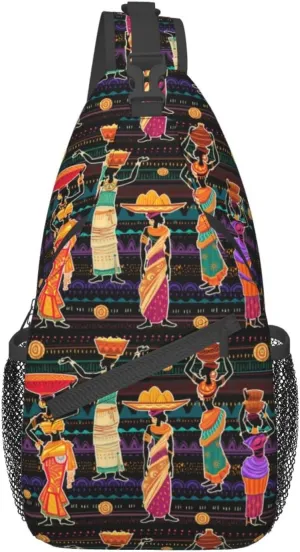 ASYG African Art Sling Bag Cute Crossbody Chest Daypack Casual Backpack African Shoulder Bag For Travel Picnic
