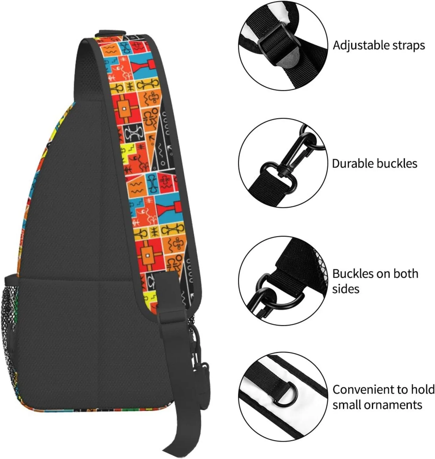 ASYG African Art Sling Bag Cute Crossbody Chest Daypack Casual Backpack African Shoulder Bag For Travel Picnic