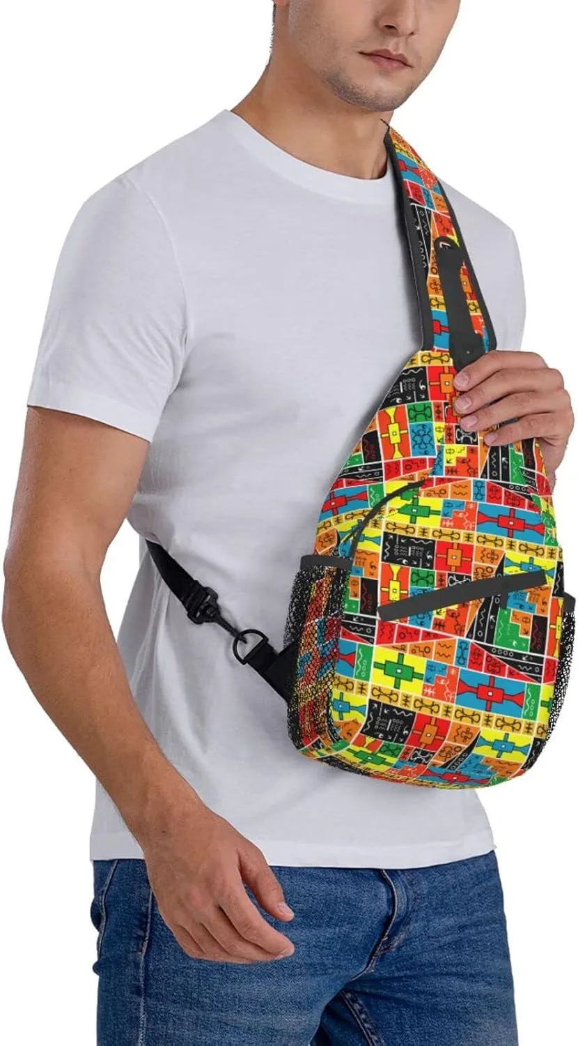 ASYG African Art Sling Bag Cute Crossbody Chest Daypack Casual Backpack African Shoulder Bag For Travel Picnic