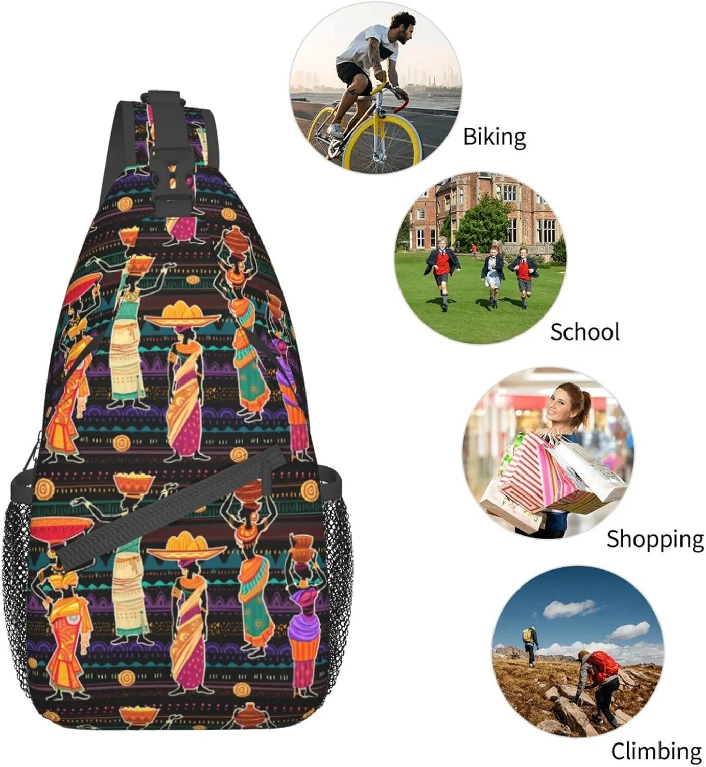 ASYG African Art Sling Bag Cute Crossbody Chest Daypack Casual Backpack African Shoulder Bag For Travel Picnic