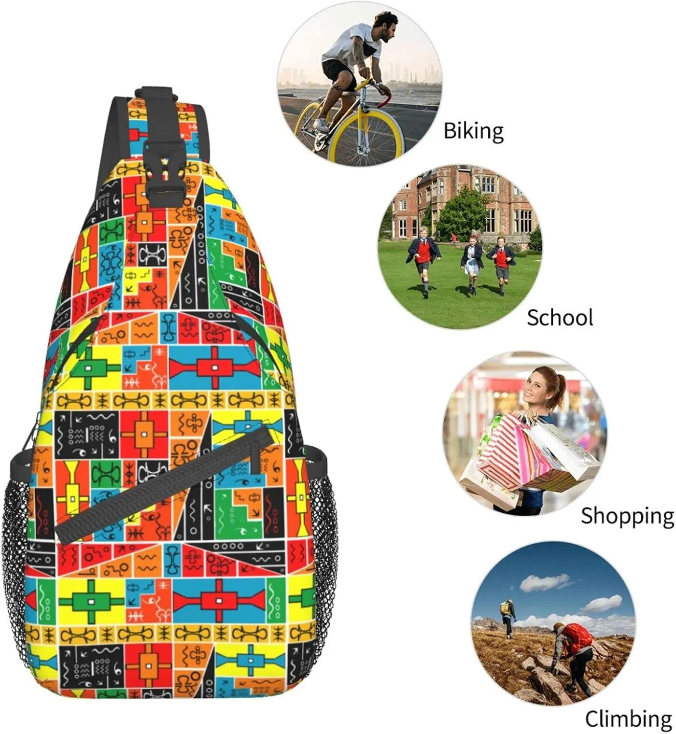 ASYG African Art Sling Bag Cute Crossbody Chest Daypack Casual Backpack African Shoulder Bag For Travel Picnic