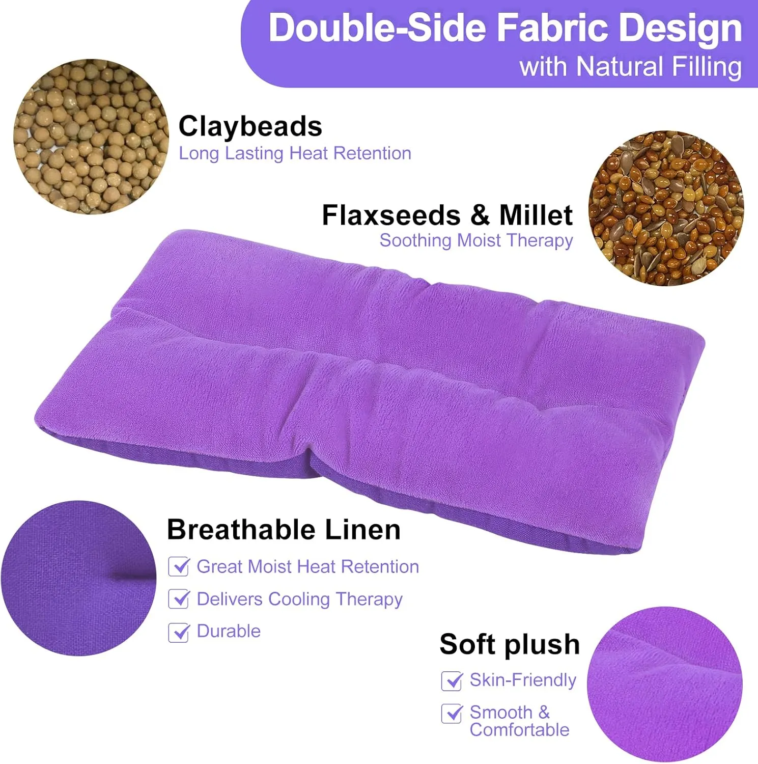 Atsuwell Microwave Heating Pad, 6 x 11 Heating Pad Microwavable for Cramps, Stomach, Knee, Muscle, Joints, Moist Rice Heaing Pad for Warm Compress, Purple