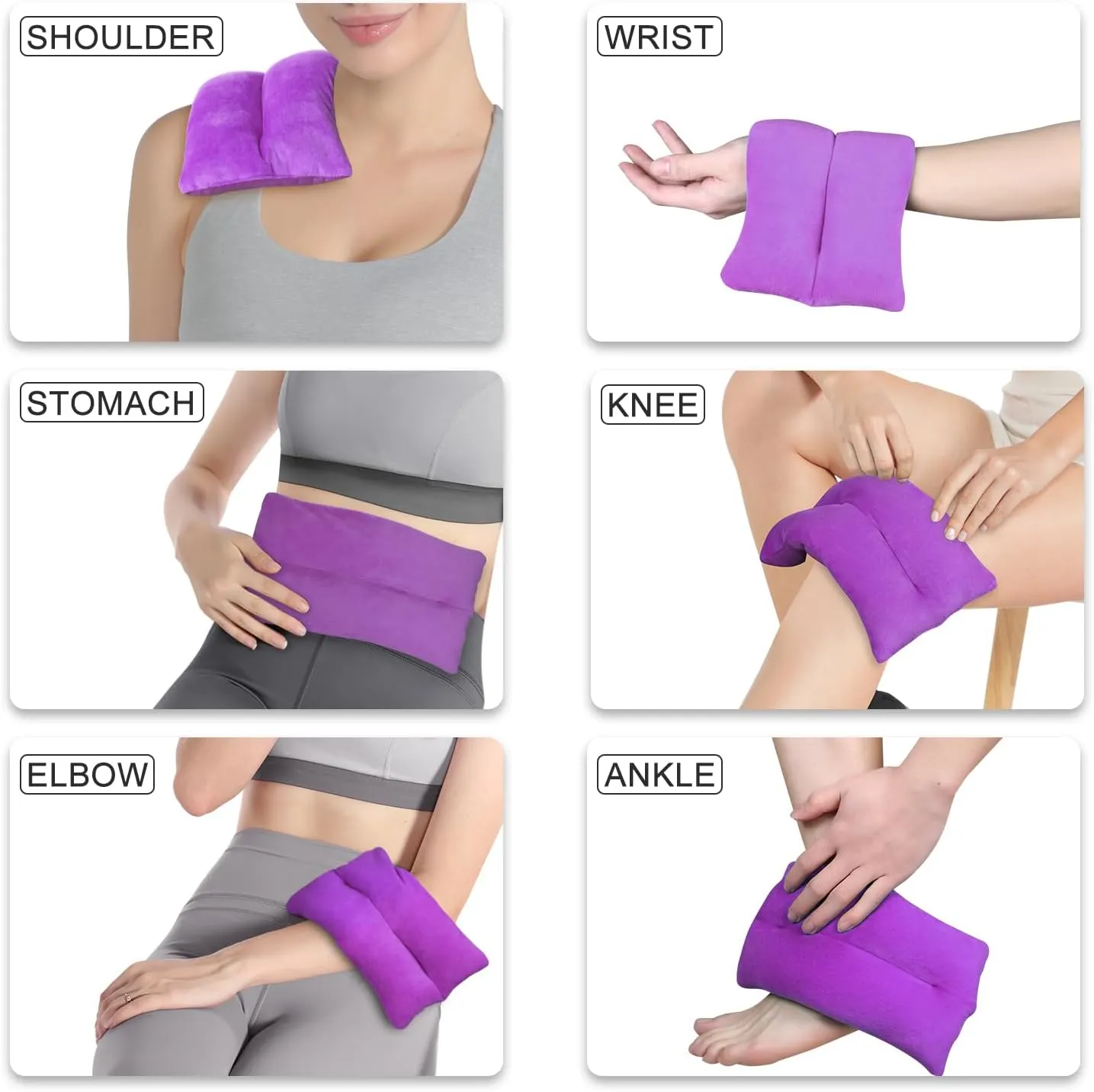 Atsuwell Microwave Heating Pad, 6 x 11 Heating Pad Microwavable for Cramps, Stomach, Knee, Muscle, Joints, Moist Rice Heaing Pad for Warm Compress, Purple