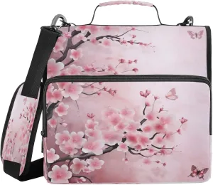 ATTX Pink Butterflies Zipper Binder with Adjustable Padded Strap - 3 Ring 500 Sheet Capacity Binder Bag with Multi-Pocket Organizer, Fits 12 Inch Laptop#573