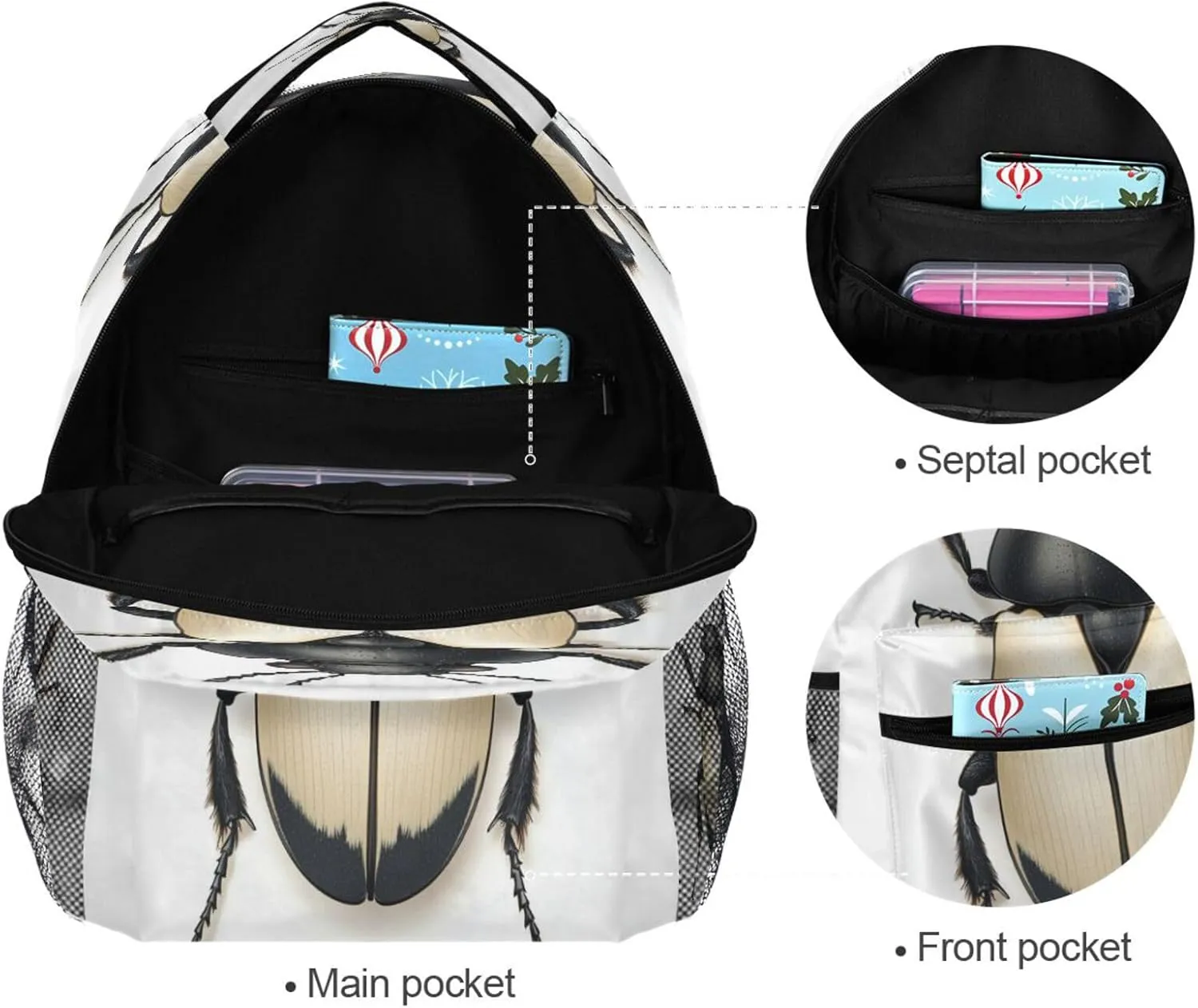 Backpack for Teens Boys Girls Waterproof Travel Laptop Backpack with Chest Strap for Business Work College Travel Trip Art Hylobatidae White