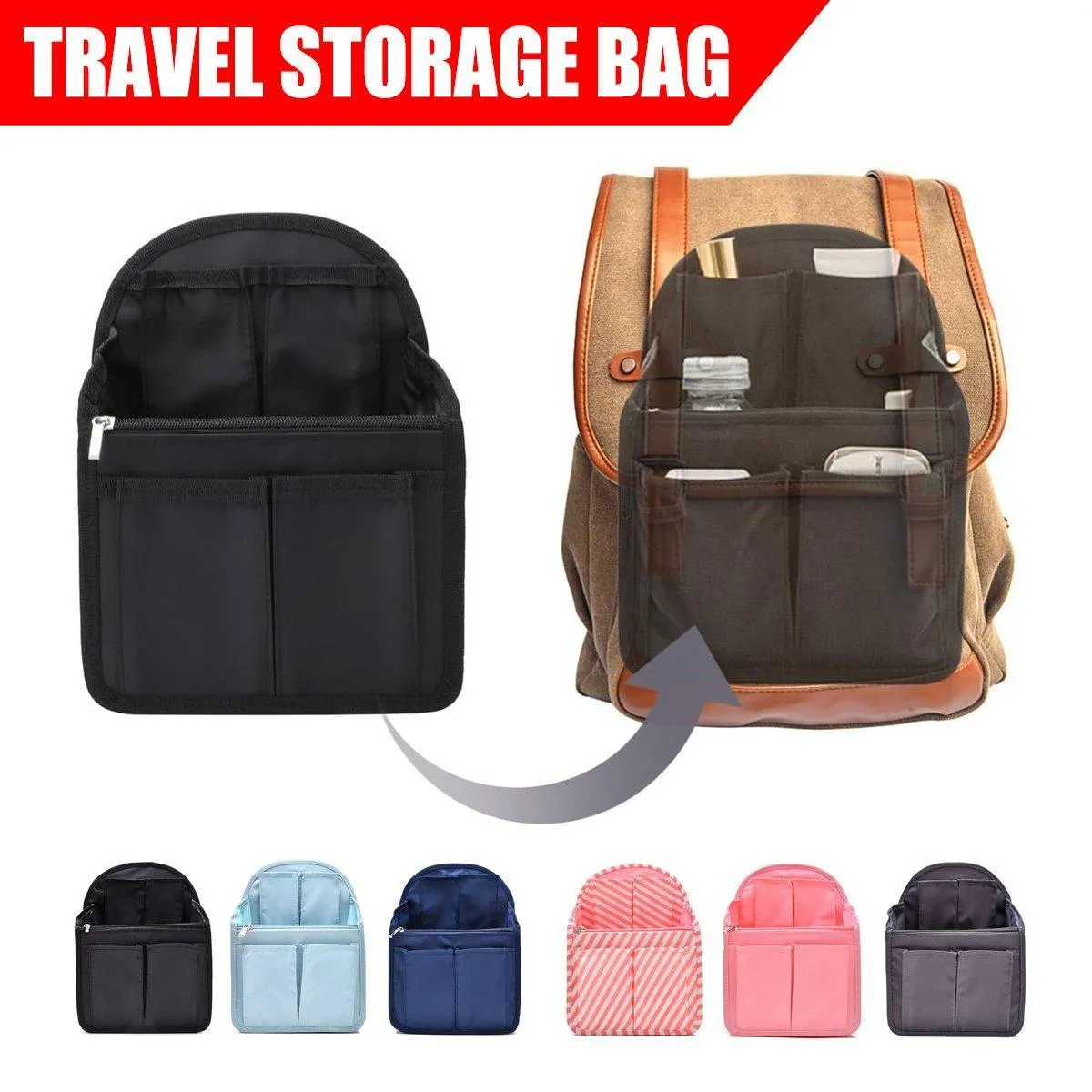 Backpack Liner Organizer Anti-theft Insert Bag For Handbag Travel Cosmetic Bags