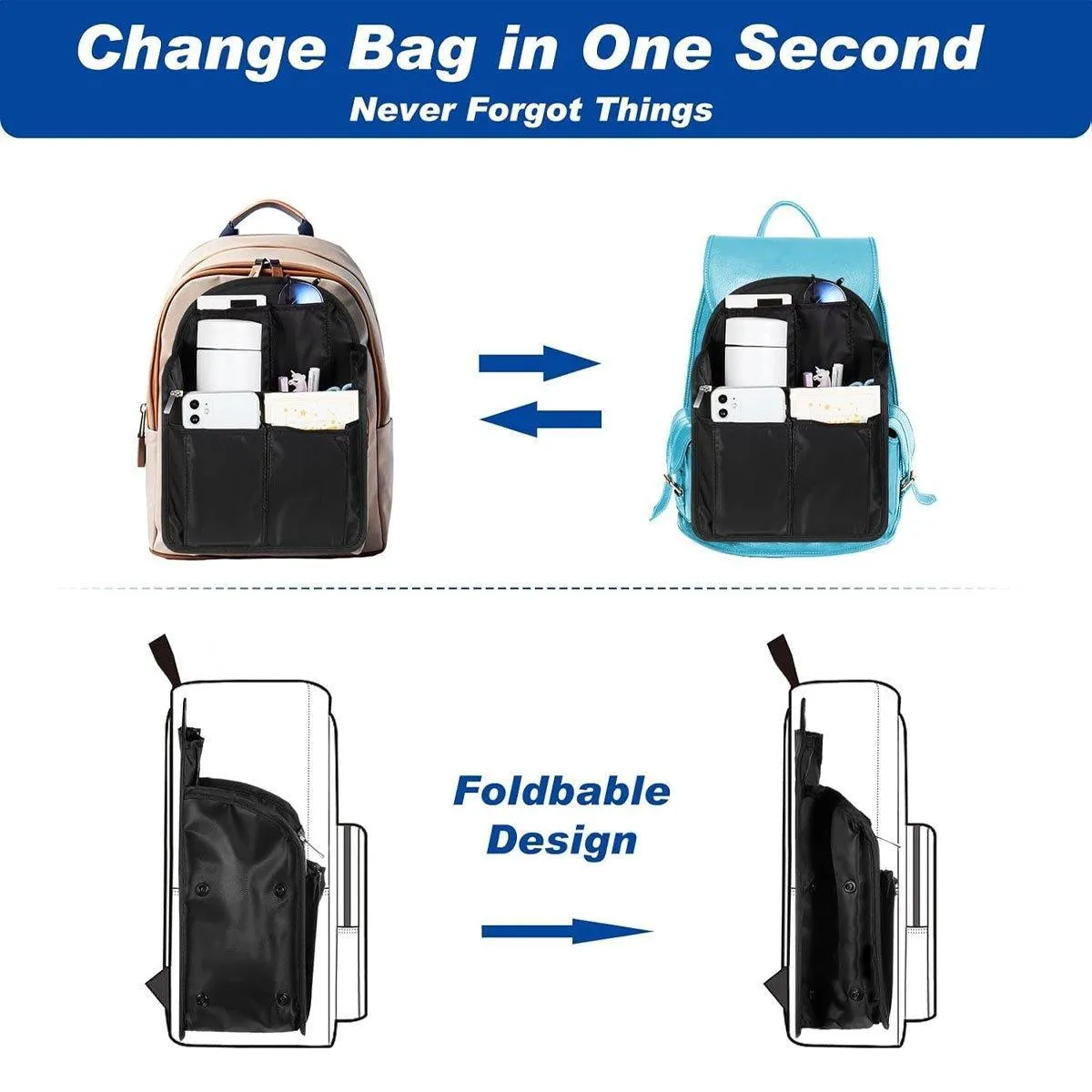 Backpack Liner Organizer Anti-theft Insert Bag For Handbag Travel Cosmetic Bags