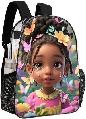 Backpack Multipurpose Anti-Theft Large Capacity Bookbag - Colorful Afro American Black Women With Butterflies Art Travel Hiking Daypack Transparent Bag